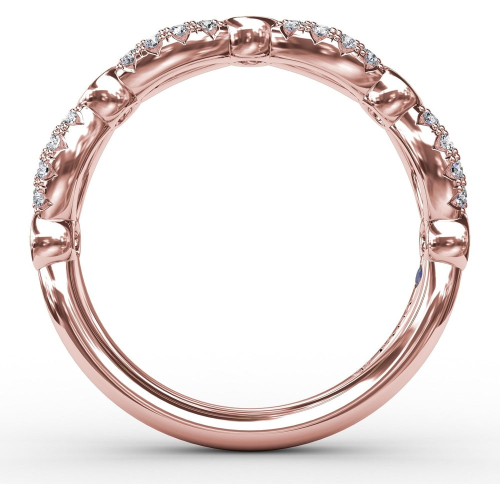 Scalloped Openwork Band with Round Emeralds and Pavé Diamonds by Fana - 0.58 Carat Total Gemstone Weight