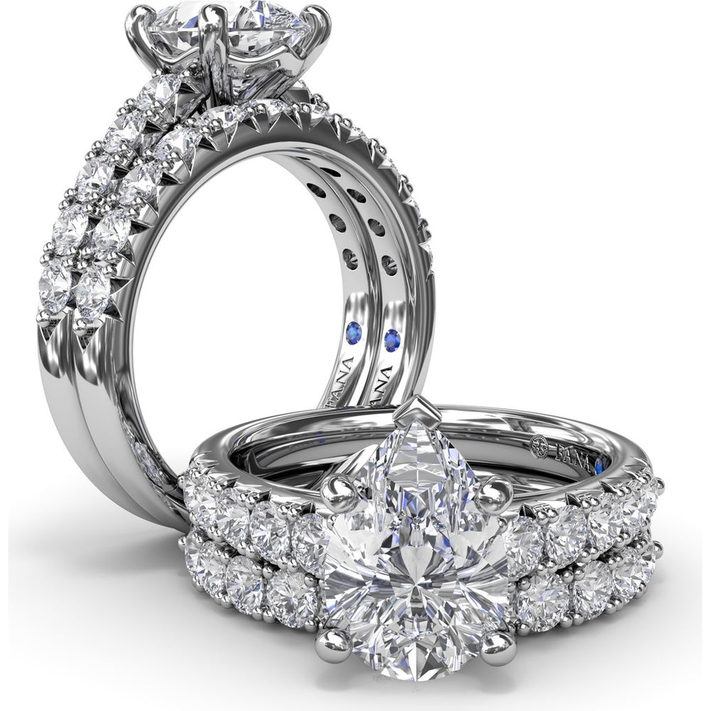 Semi-Mount Engagement Ring Setting with Handset French Pavé Round Diamond Band by Fana - 0.63 Carat Total Diamond Weight