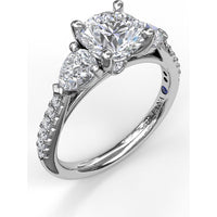 Semi-Mount Engagement Ring with Pear Cut Side Stones and Pavé Diamond Band - 0.72 Carat Total Side Stone Weight by Fana
