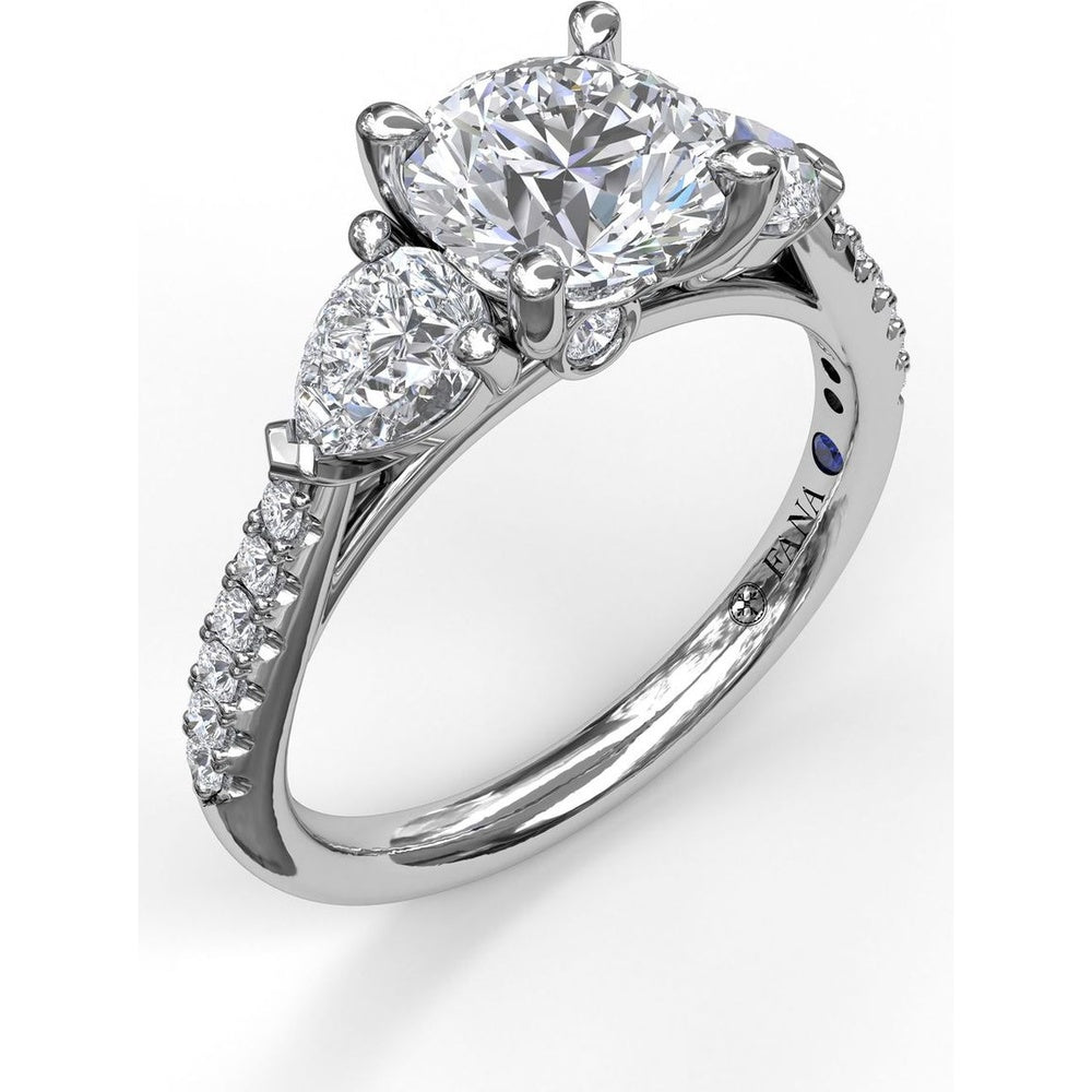 Semi-Mount Engagement Ring with Pear Cut Side Stones and Pavé Diamond Band - 0.72 Carat Total Side Stone Weight by Fana