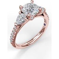 Semi-Mount Engagement Ring with Pear Cut Side Stones and Pavé Diamond Band - 0.72 Carat Total Side Stone Weight by Fana