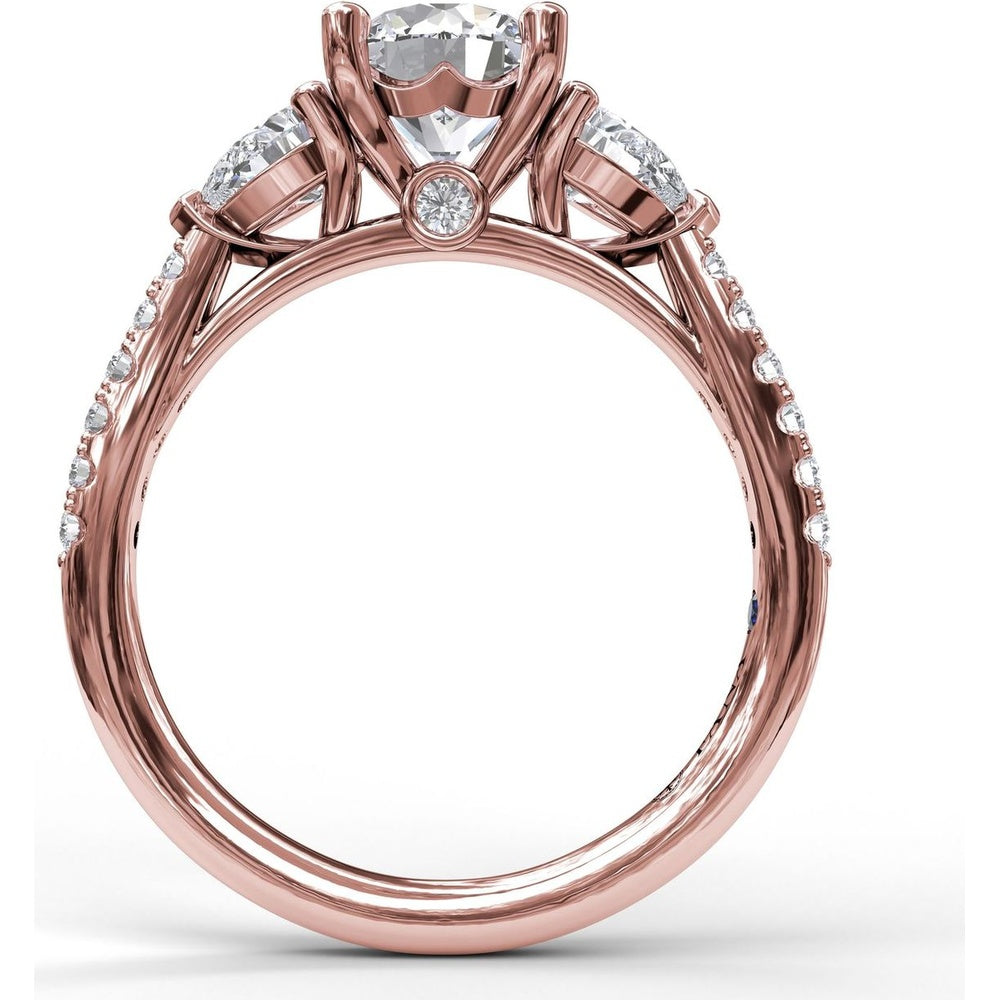 Semi-Mount Engagement Ring with Pear Cut Side Stones and Pavé Diamond Band - 0.72 Carat Total Side Stone Weight by Fana