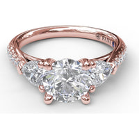 Semi-Mount Engagement Ring with Pear Cut Side Stones and Pavé Diamond Band - 0.72 Carat Total Side Stone Weight by Fana