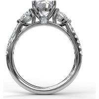 Semi-Mount Engagement Ring with Pear Cut Side Stones and Pavé Diamond Band - 0.72 Carat Total Side Stone Weight by Fana