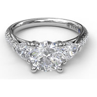 Semi-Mount Engagement Ring with Pear Cut Side Stones and Pavé Diamond Band - 0.72 Carat Total Side Stone Weight by Fana