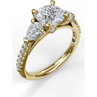 Semi-Mount Engagement Ring with Pear Cut Side Stones and Pavé Diamond Band - 0.72 Carat Total Side Stone Weight by Fana