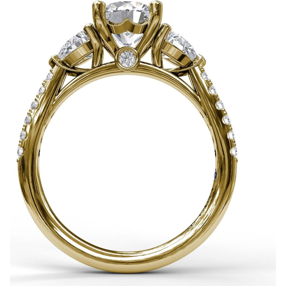 Semi-Mount Engagement Ring with Pear Cut Side Stones and Pavé Diamond Band - 0.72 Carat Total Side Stone Weight by Fana