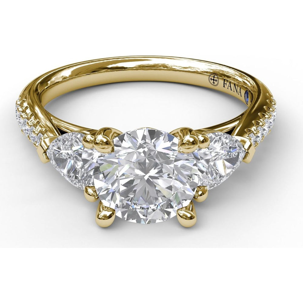 Semi-Mount Engagement Ring with Pear Cut Side Stones and Pavé Diamond Band - 0.72 Carat Total Side Stone Weight by Fana