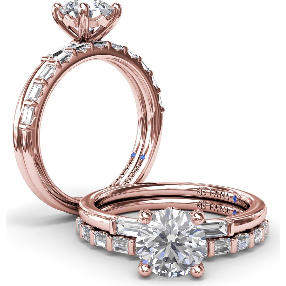 Semi-Mount Engagement Ring with Tapered Baguette Diamond Shoulders by Fana - 0.16 Carat Total Diamond Weight