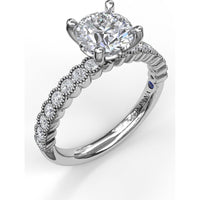 Semi-Scalloped Engagement Ring Setting with Milgrain Edge and Pavé Diamonds by Fana - 0.32 Carat Total Diamond Weight