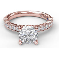 Semi-Scalloped Engagement Ring Setting with Milgrain Edge and Pavé Diamonds by Fana - 0.32 Carat Total Diamond Weight
