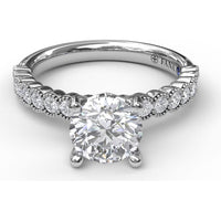 Semi-Scalloped Engagement Ring Setting with Milgrain Edge and Pavé Diamonds by Fana - 0.32 Carat Total Diamond Weight