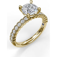 Semi-Scalloped Engagement Ring Setting with Milgrain Edge and Pavé Diamonds by Fana - 0.32 Carat Total Diamond Weight
