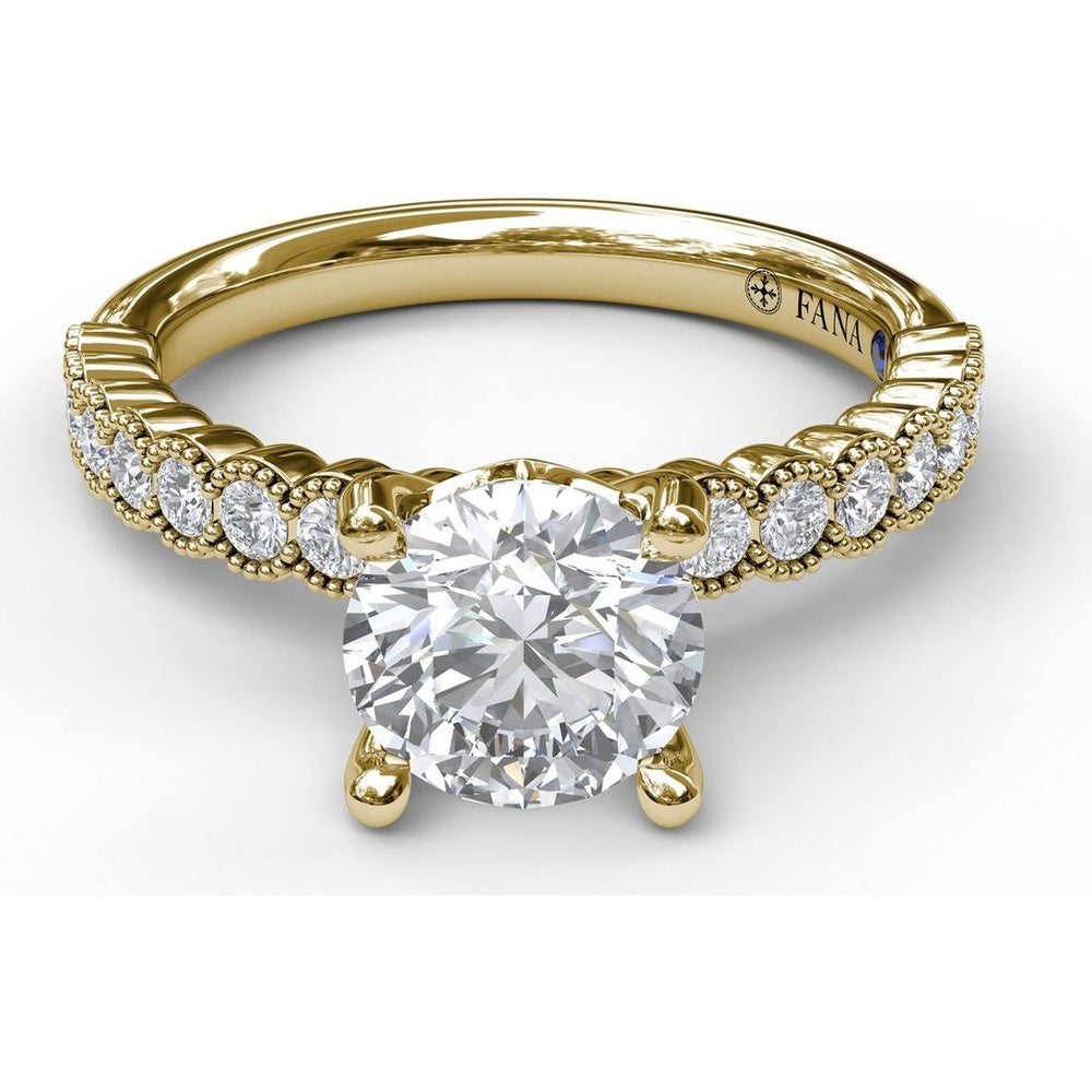 Semi-Scalloped Engagement Ring Setting with Milgrain Edge and Pavé Diamonds by Fana - 0.32 Carat Total Diamond Weight