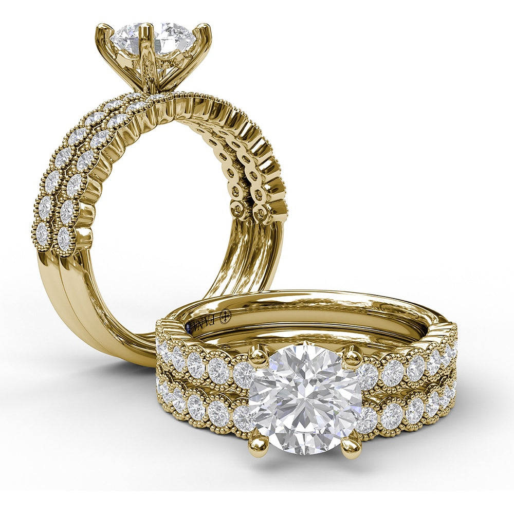 Semi-Scalloped Engagement Ring Setting with Milgrain Edge and Pavé Diamonds by Fana - 0.32 Carat Total Diamond Weight
