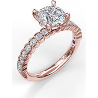 Semi-Scalloped Engagement Ring Setting with Milgrain Edge and Pavé Diamonds by Fana - 0.32 Carat Total Diamond Weight