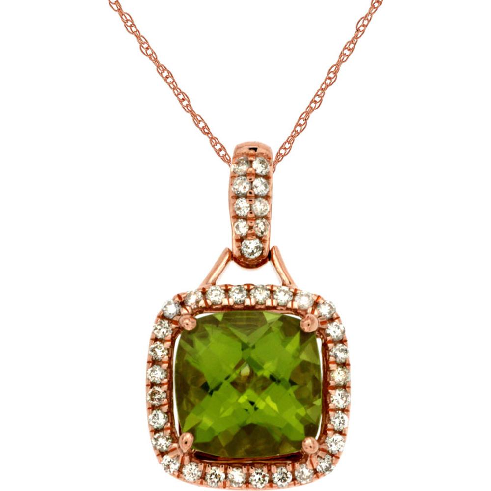 Serene 14K Rose Gold Peridot & Diamond Pendant - 2.10 Carat Peridot, 0.24 Carat Diamond Total