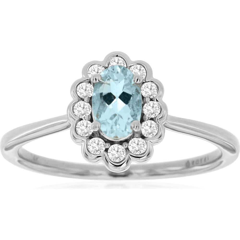 Serene Beauty 14K White Gold Aquamarine & Diamond Ring - 0.40 Carat Aquamarine, 0.16 Carat Diamond Total Weight