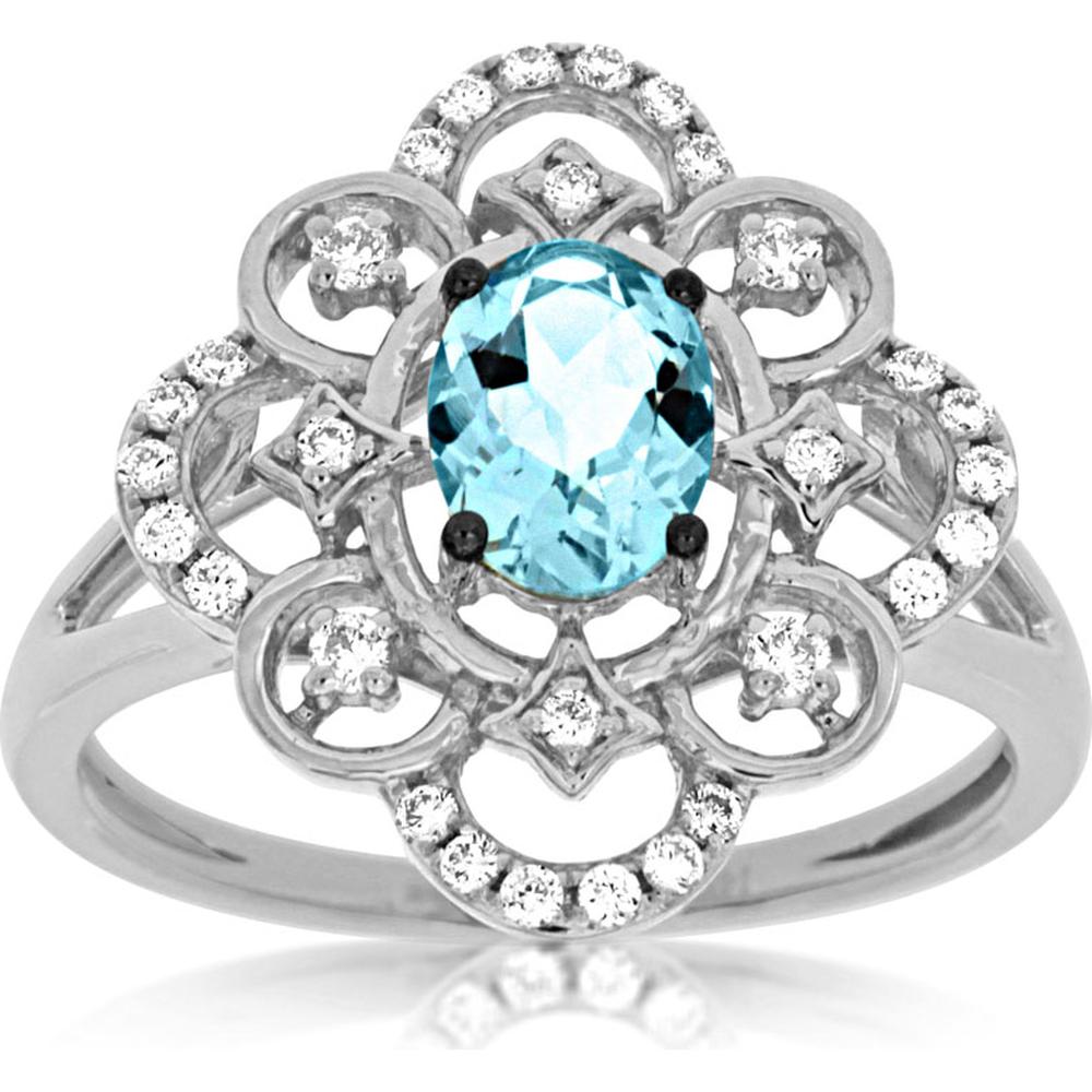 Serene Beauty:Royal 14K White Gold Aquamarine & Diamond Ring