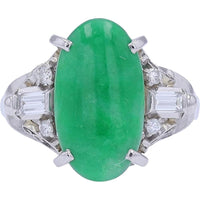 Serene Green Jade Platinum Ring - 3.77 Carat Total Gem Weight