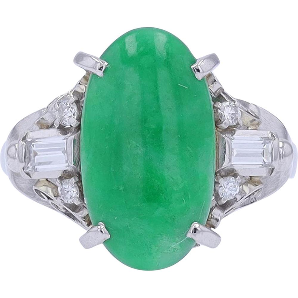 Serene Green Jade Platinum Ring - 3.77 Carat Total Gem Weight