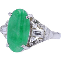 Serene Green Jade Platinum Ring - 3.77 Carat Total Gem Weight