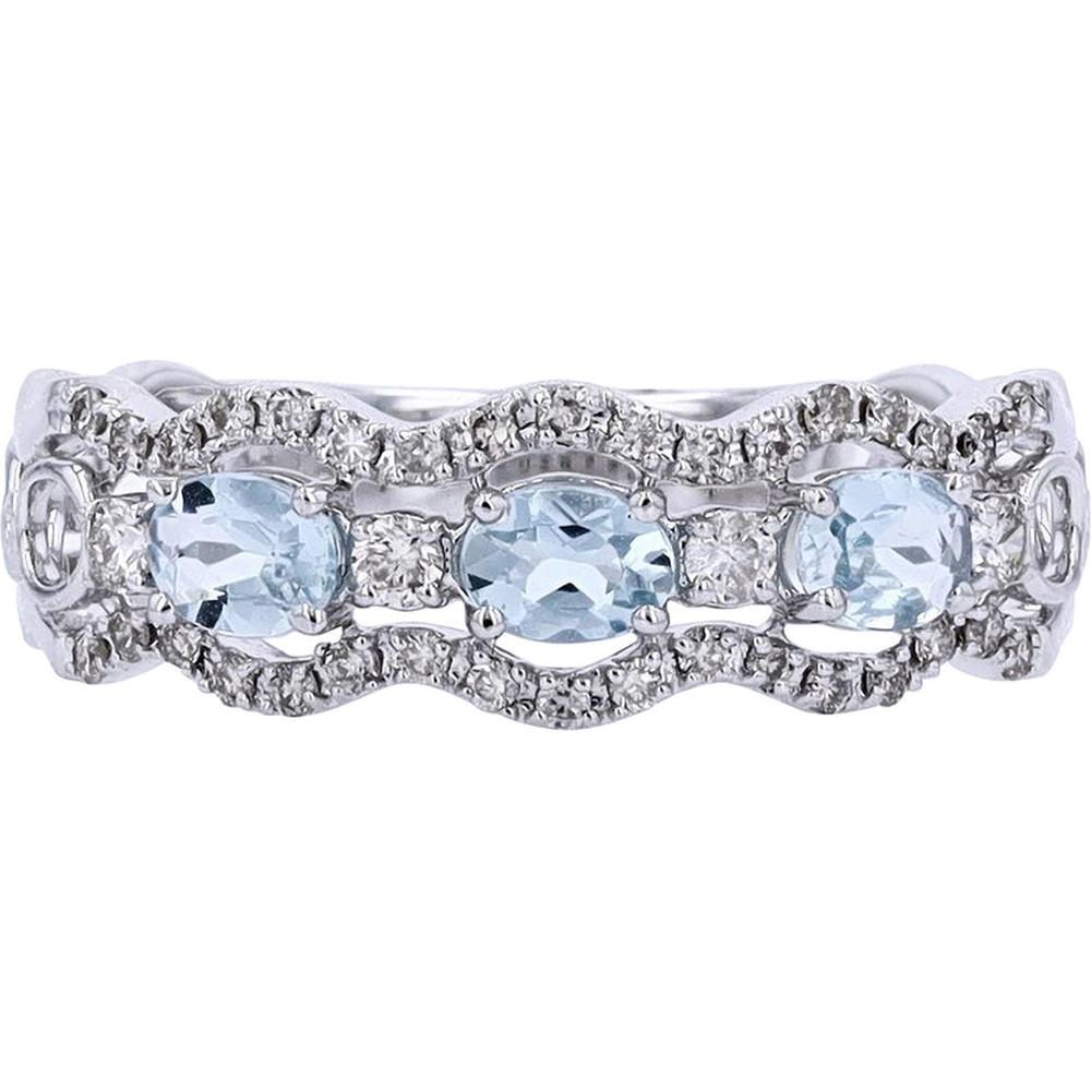 Serene Waters 14K White Gold Oval Aqua Band with Diamond Accents