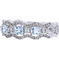 Serene Waters 14K White Gold Oval Aqua Band with Diamond Accents