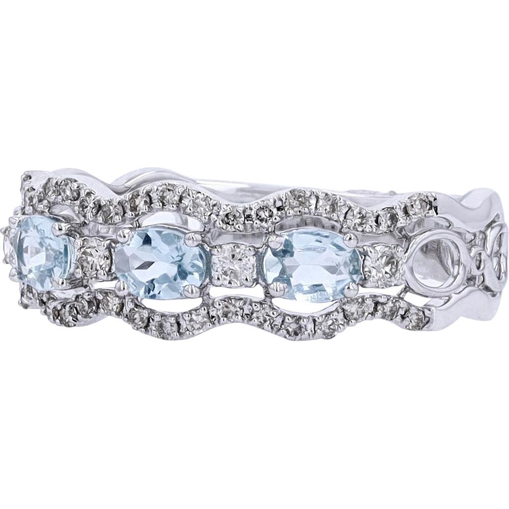 Serene Waters 14K White Gold Oval Aqua Band with Diamond Accents