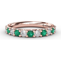 Shared-Prong Anniversary Band with Alternating Round Emeralds and Diamonds by Fana - 0.79 Carat Total Gemstone Weight