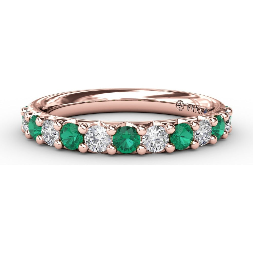 Shared-Prong Anniversary Band with Alternating Round Emeralds and Diamonds by Fana - 0.79 Carat Total Gemstone Weight