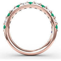 Shared-Prong Anniversary Band with Alternating Round Emeralds and Diamonds by Fana - 0.79 Carat Total Gemstone Weight
