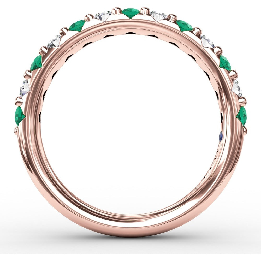 Shared-Prong Anniversary Band with Alternating Round Emeralds and Diamonds by Fana - 0.79 Carat Total Gemstone Weight