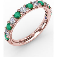 Shared-Prong Anniversary Band with Alternating Round Emeralds and Diamonds by Fana - 0.79 Carat Total Gemstone Weight