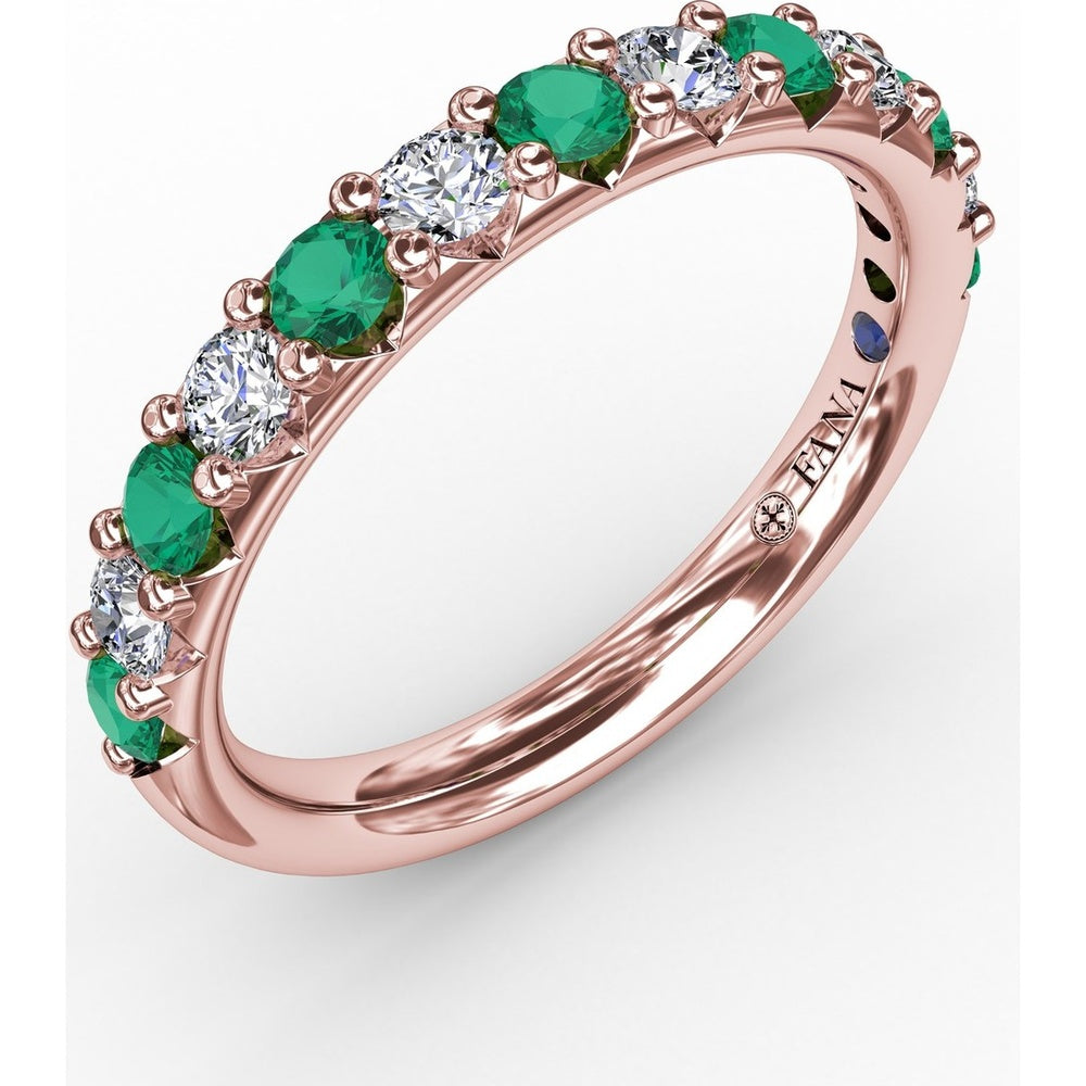 Shared-Prong Anniversary Band with Alternating Round Emeralds and Diamonds by Fana - 0.79 Carat Total Gemstone Weight