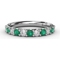 Shared-Prong Anniversary Band with Alternating Round Emeralds and Diamonds by Fana - 0.79 Carat Total Gemstone Weight