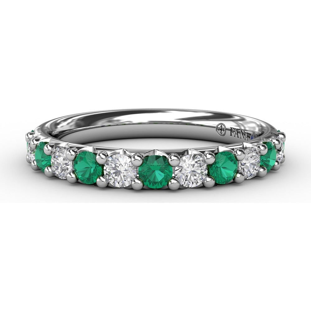 Shared-Prong Anniversary Band with Alternating Round Emeralds and Diamonds by Fana - 0.79 Carat Total Gemstone Weight