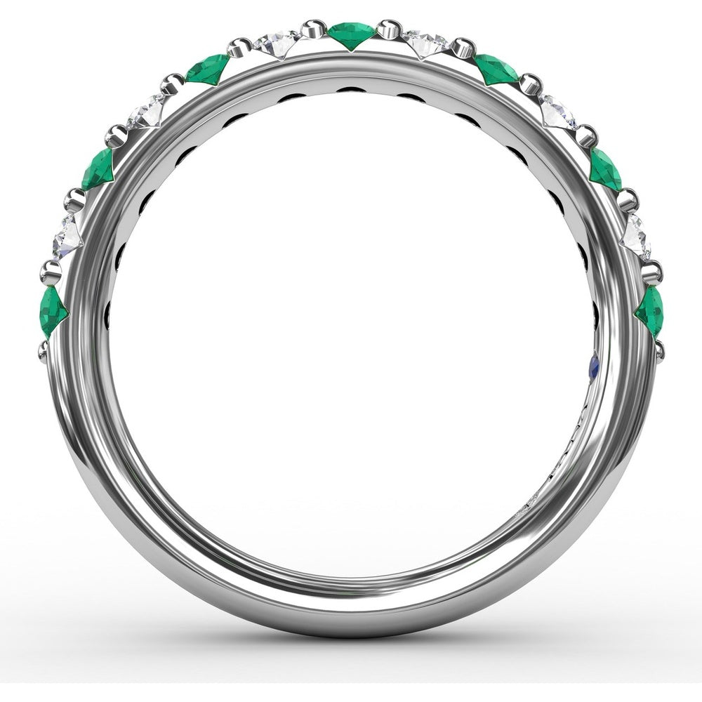 Shared-Prong Anniversary Band with Alternating Round Emeralds and Diamonds by Fana - 0.79 Carat Total Gemstone Weight