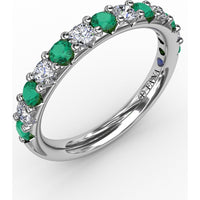 Shared-Prong Anniversary Band with Alternating Round Emeralds and Diamonds by Fana - 0.79 Carat Total Gemstone Weight