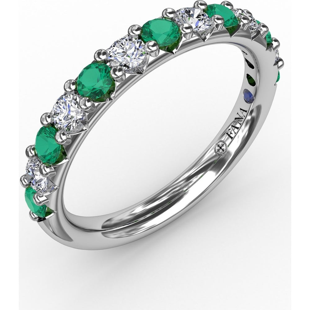 Shared-Prong Anniversary Band with Alternating Round Emeralds and Diamonds by Fana - 0.79 Carat Total Gemstone Weight