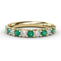 Shared-Prong Anniversary Band with Alternating Round Emeralds and Diamonds by Fana - 0.79 Carat Total Gemstone Weight