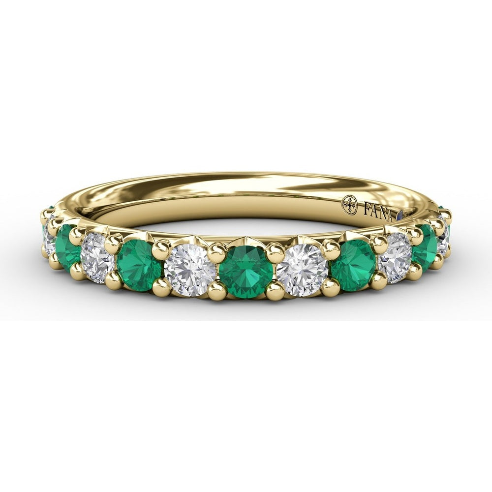 Shared-Prong Anniversary Band with Alternating Round Emeralds and Diamonds by Fana - 0.79 Carat Total Gemstone Weight