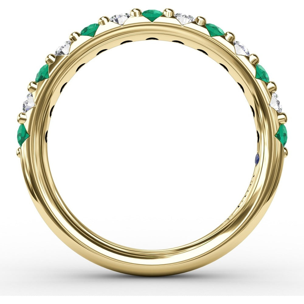 Shared-Prong Anniversary Band with Alternating Round Emeralds and Diamonds by Fana - 0.79 Carat Total Gemstone Weight