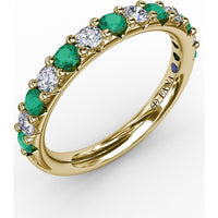 Shared-Prong Anniversary Band with Alternating Round Emeralds and Diamonds by Fana - 0.79 Carat Total Gemstone Weight