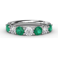 Shared-Prong Anniversary Band with Alternating Round Emeralds and Diamonds by Fana - 1.20 Carat Total Gemstone Weight