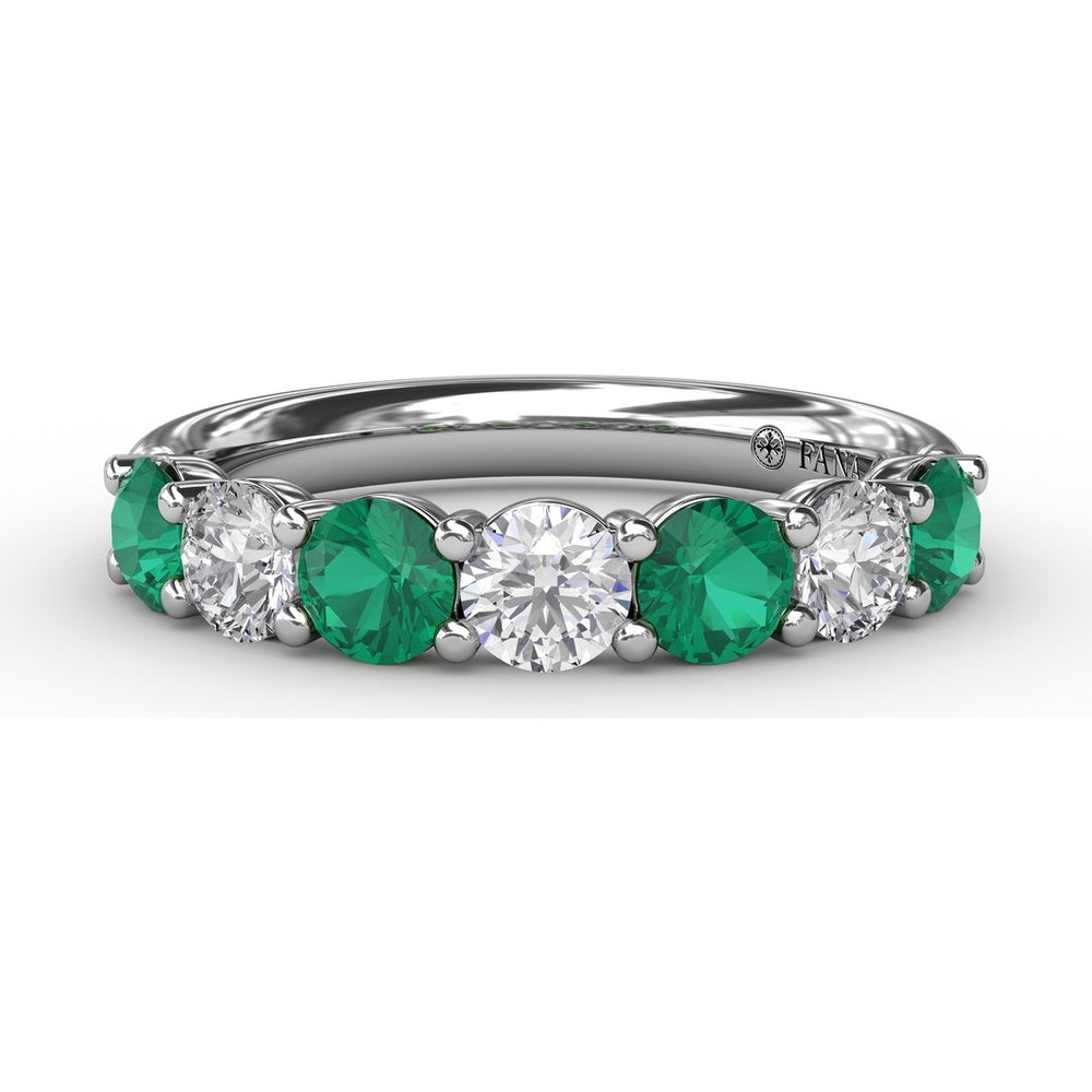 Shared-Prong Anniversary Band with Alternating Round Emeralds and Diamonds by Fana - 1.20 Carat Total Gemstone Weight