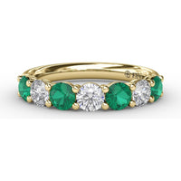 Shared-Prong Anniversary Band with Alternating Round Emeralds and Diamonds by Fana - 1.20 Carat Total Gemstone Weight