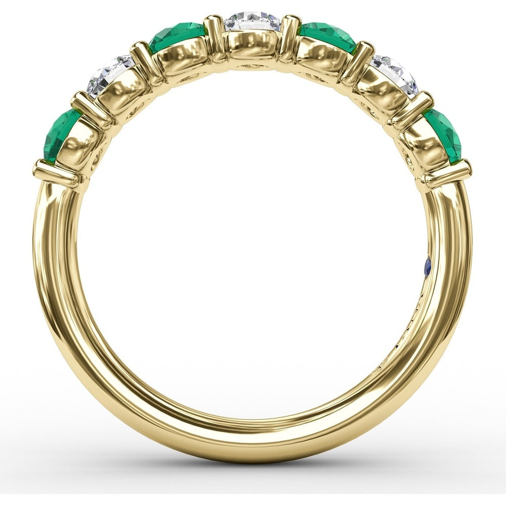 Shared-Prong Anniversary Band with Alternating Round Emeralds and Diamonds by Fana - 1.20 Carat Total Gemstone Weight