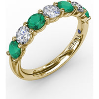 Shared-Prong Anniversary Band with Alternating Round Emeralds and Diamonds by Fana - 1.20 Carat Total Gemstone Weight