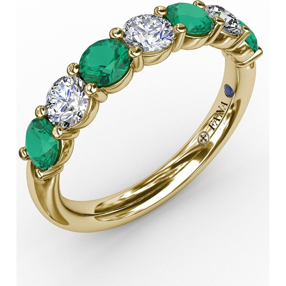 Shared-Prong Anniversary Band with Alternating Round Emeralds and Diamonds by Fana - 1.20 Carat Total Gemstone Weight